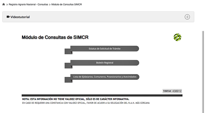 3 Imagen principal de los módulos de consulta del SIMCR.
