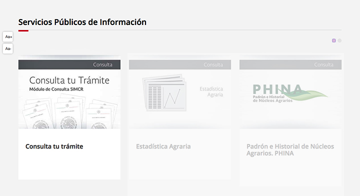  Imagen de la página Web del Registro Agrario Nacional en su apartado de Servicios Públicos de Información.