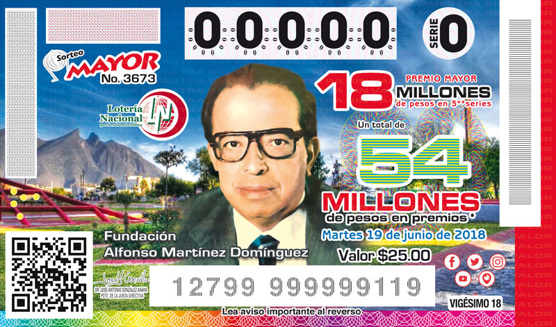 Imagen del billete del Sorteo Mayor conmemorando a Fundación Alfonso Martínez Domínguez  