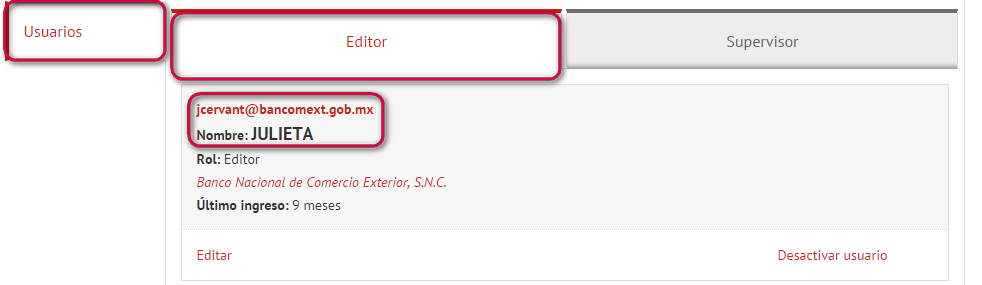 Imagen que ejemplifica la opción "Visualización de los trámites o servicios por Editor"