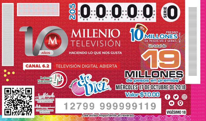 Imagen del Billete alusivo al 10 Aniversario de Milenio Televisión 