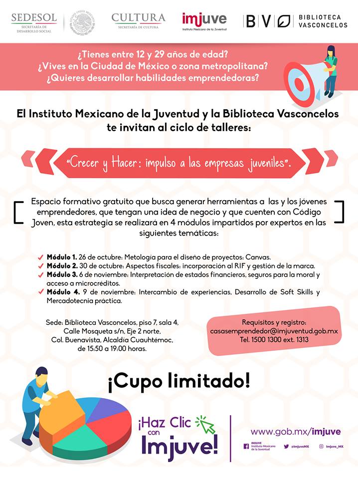 Curso de talleres Crecer y Hacer Impulso a las Empresas Juveniles en colaboración con Imjuve y la Biblioteca Vasconcelos