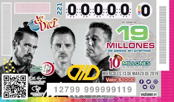 Imagen del billete de Lotería conmemorativo al Sorteo de Diez No. 221 alusivo a DLD.
