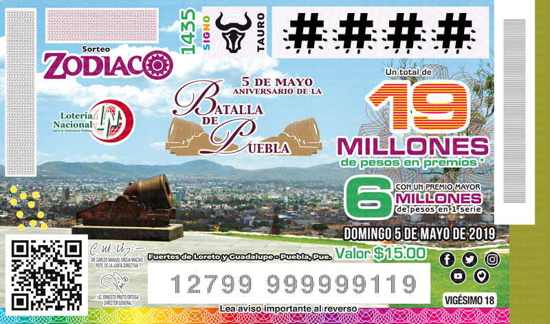  Imagen del billete de Lotería conmemorativo al Sorteo Zodiaco No. 1435 alusivo a la Batalla de Puebla.