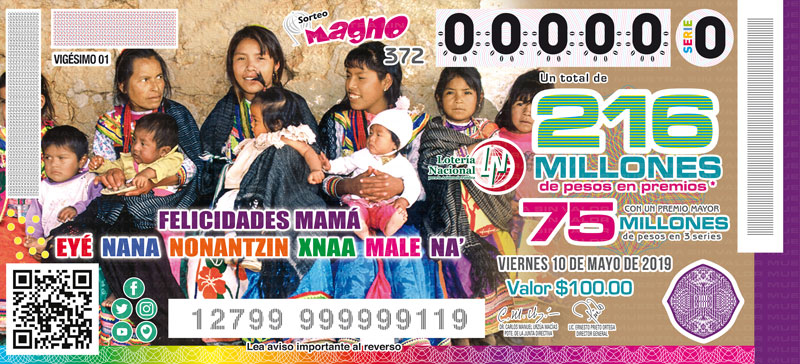 Imagen del billete de Lotería conmemorativo al Sorteo Magno No. 372 alusivo a la conmemoración por el Día de las Madres.