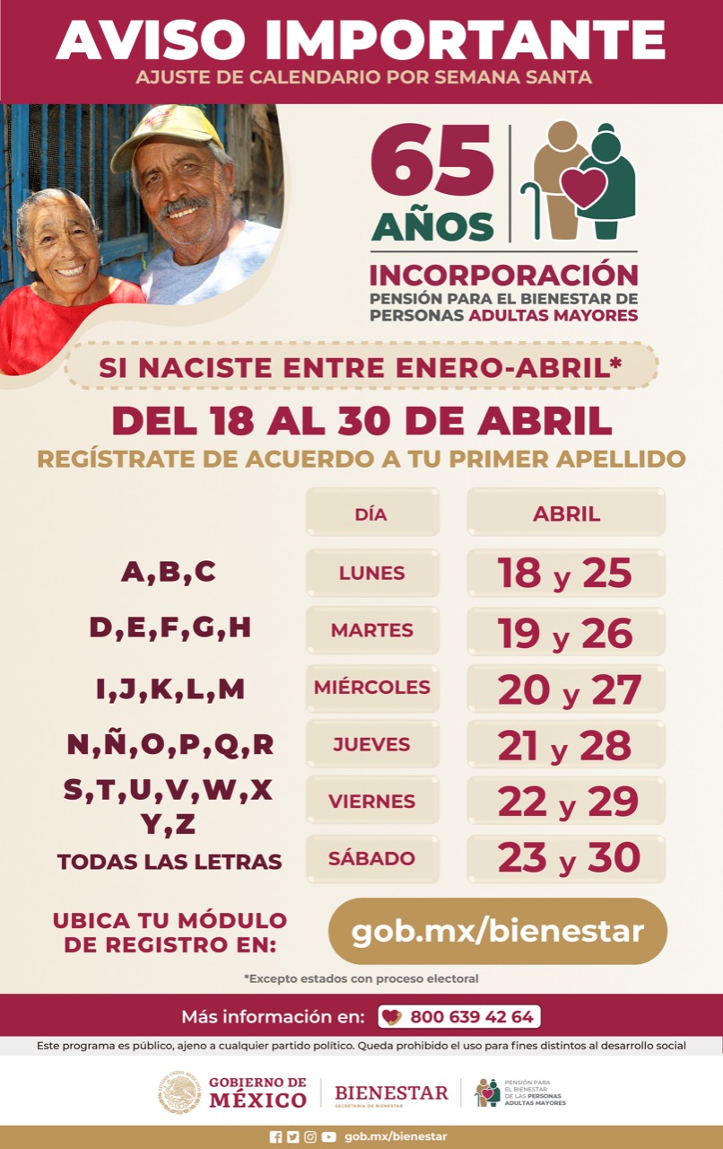 El 18 de abril inicia incorporación a pensión para el bienestar de las  personas adultas mayores | Secretaría de Bienestar | Gobierno | gob.mx