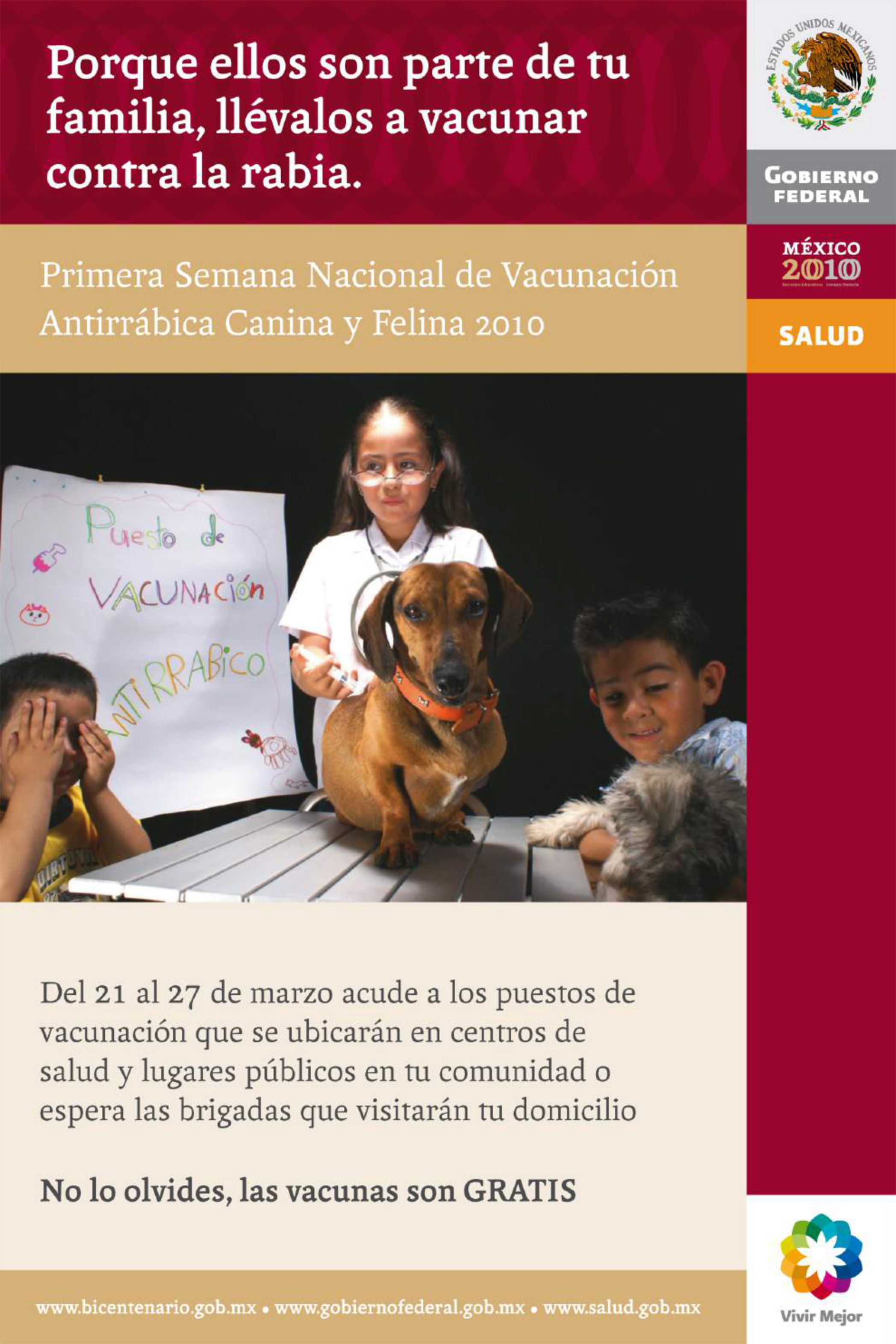 Cartel conmemorativo de la Semana Nacional de Vacunación Antirrábica Canina y Felina 2010