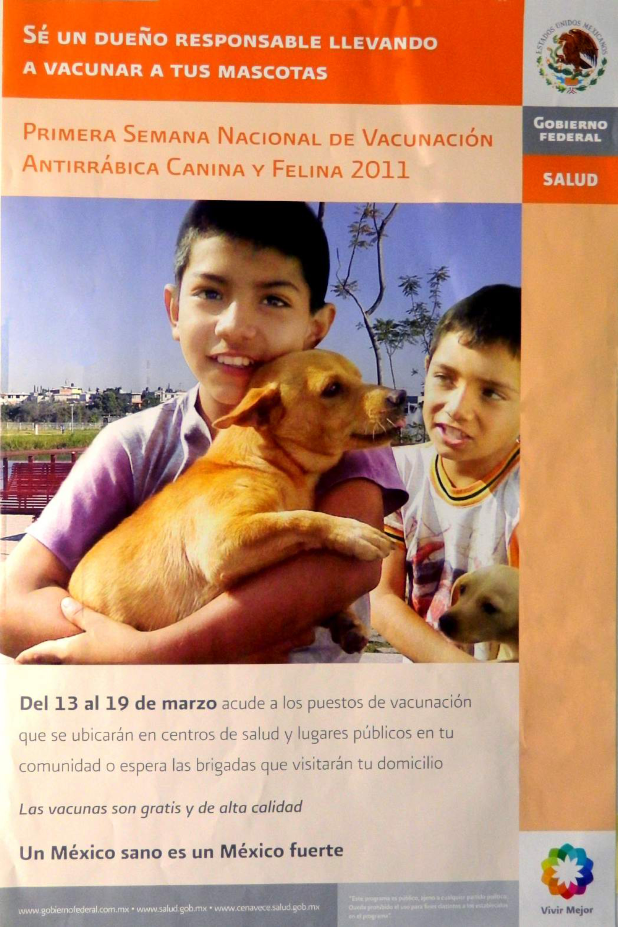 Cartel conmemorativo de la Semana Nacional de Vacunación Antirrábica Canina y Felina 2011
