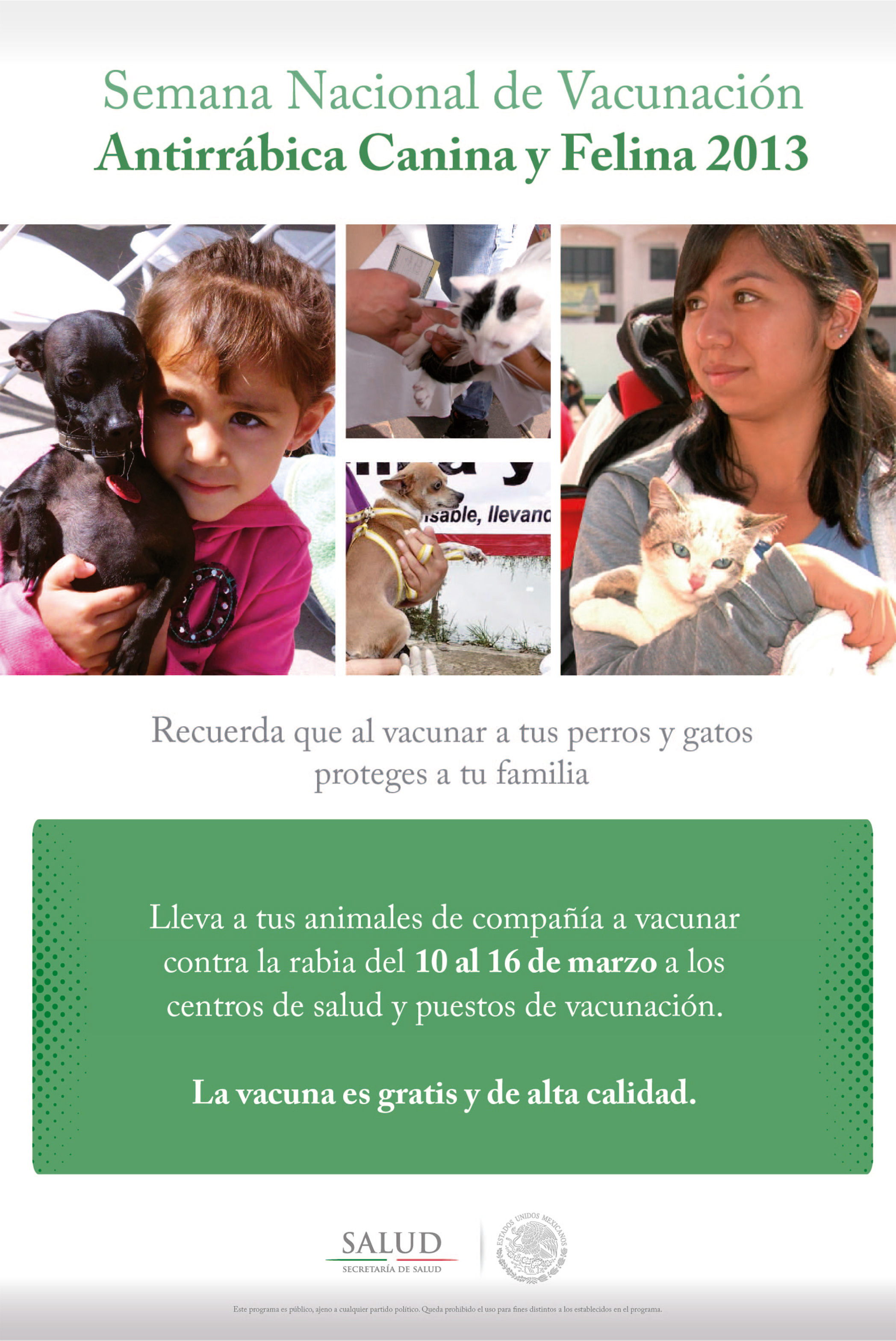 Cartel conmemorativo de la Semana Nacional de Vacunación Antirrábica Canina y Felina 2013