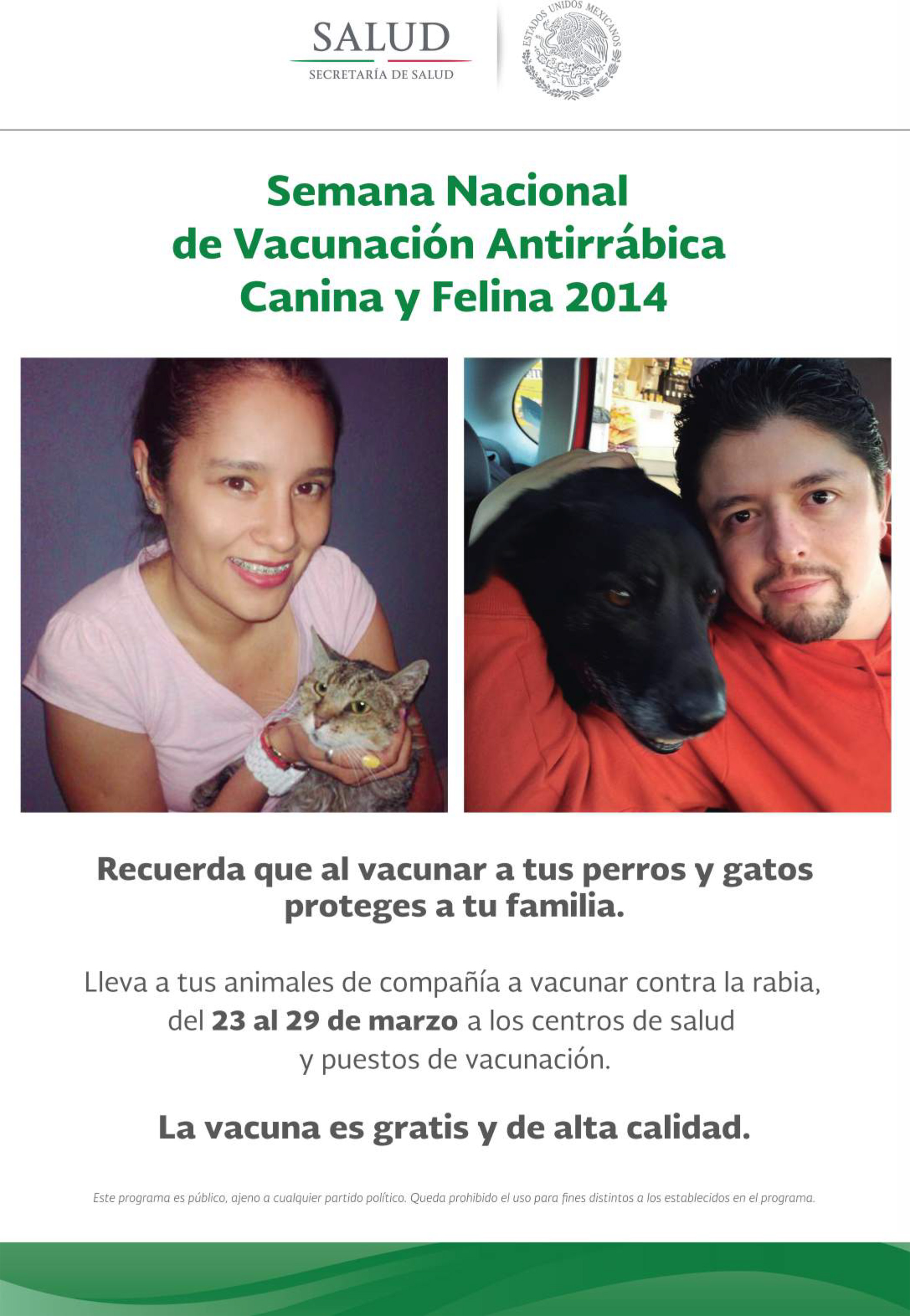 Cartel conmemorativo de la Semana Nacional de Vacunación Antirrábica Canina y Felina 2014