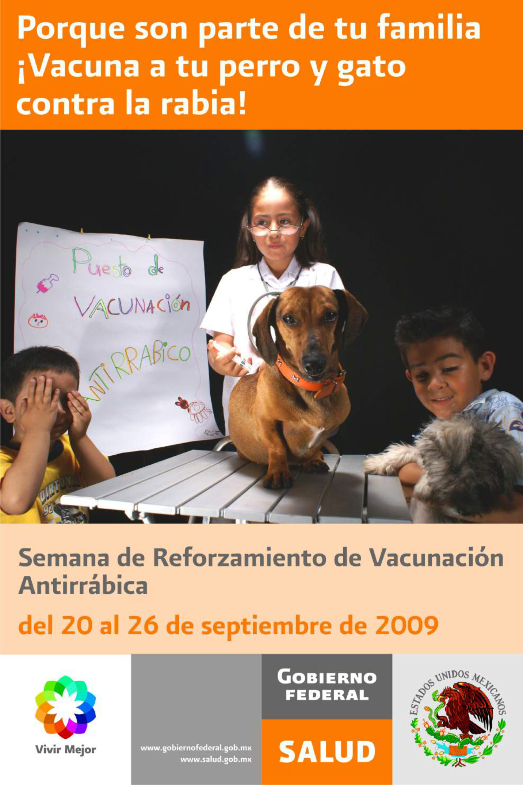 Cartel conmemorativo de la Semana Nacional de Reforzamiento de Vacunación Antirrábica Canina y Felina 2009