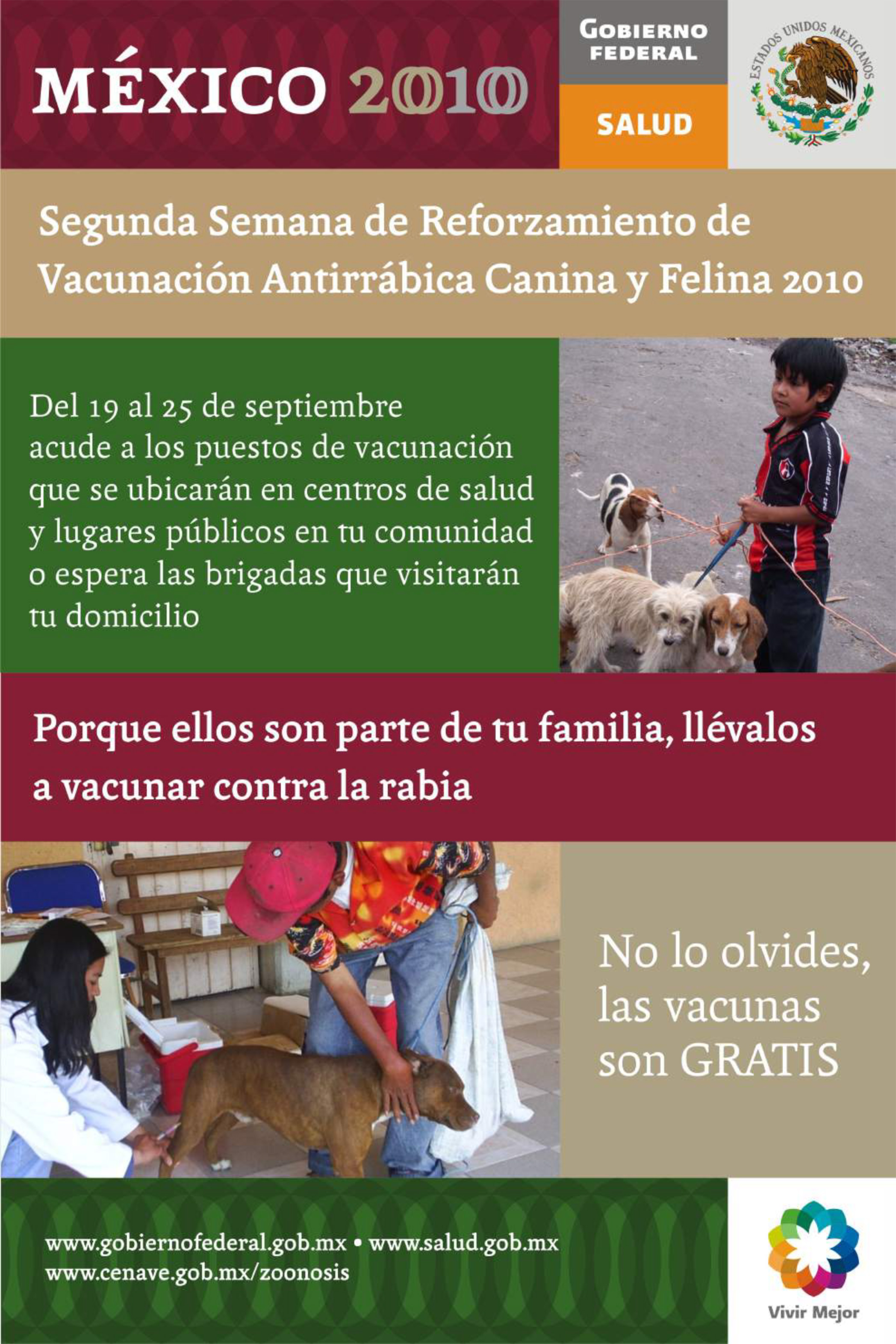 Cartel conmemorativo de la Semana Nacional de Reforzamiento de Vacunación Antirrábica Canina y Felina 2010