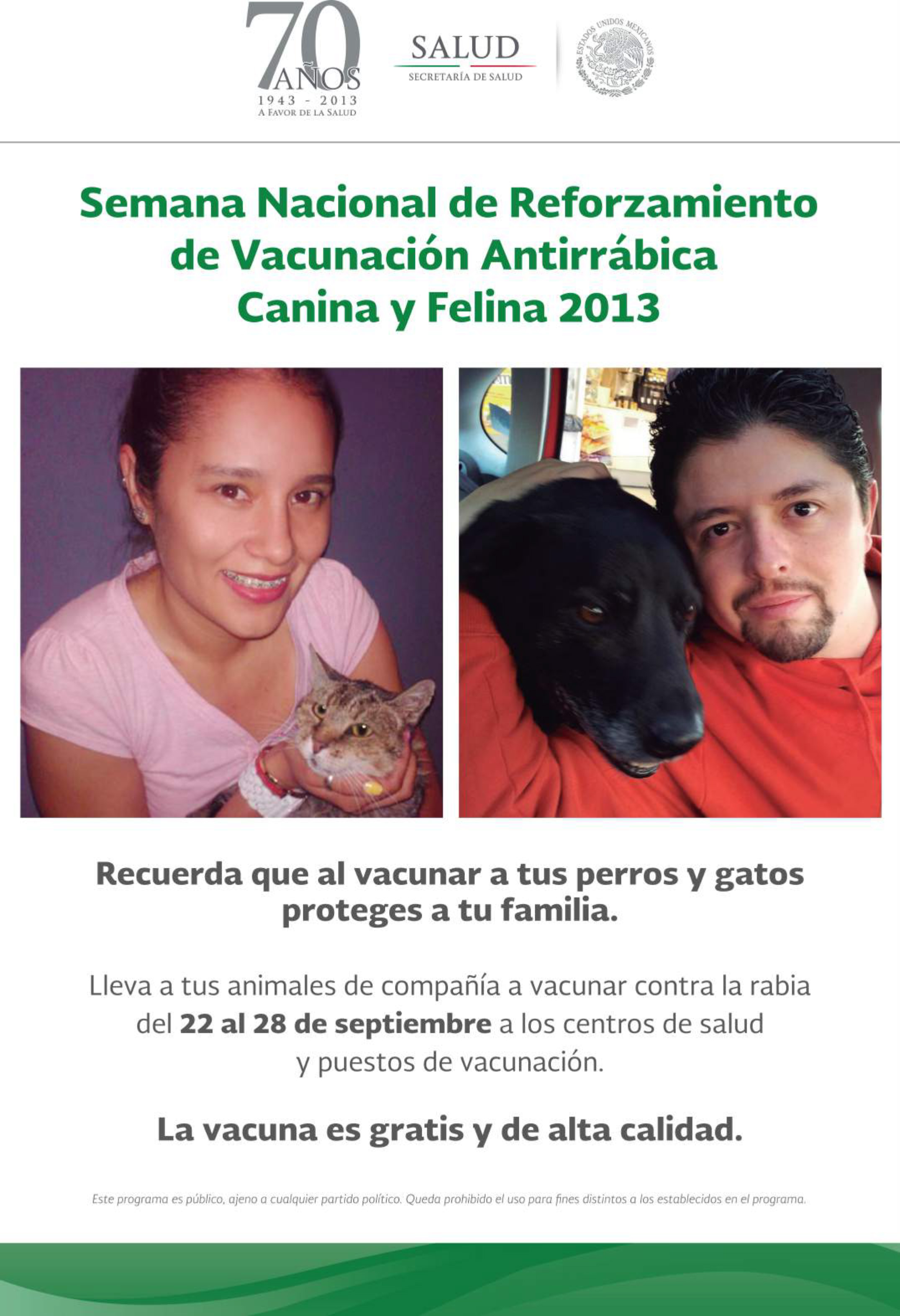 Cartel conmemorativo de la Semana Nacional de Reforzamiento de Vacunación Antirrábica Canina y Felina 2013