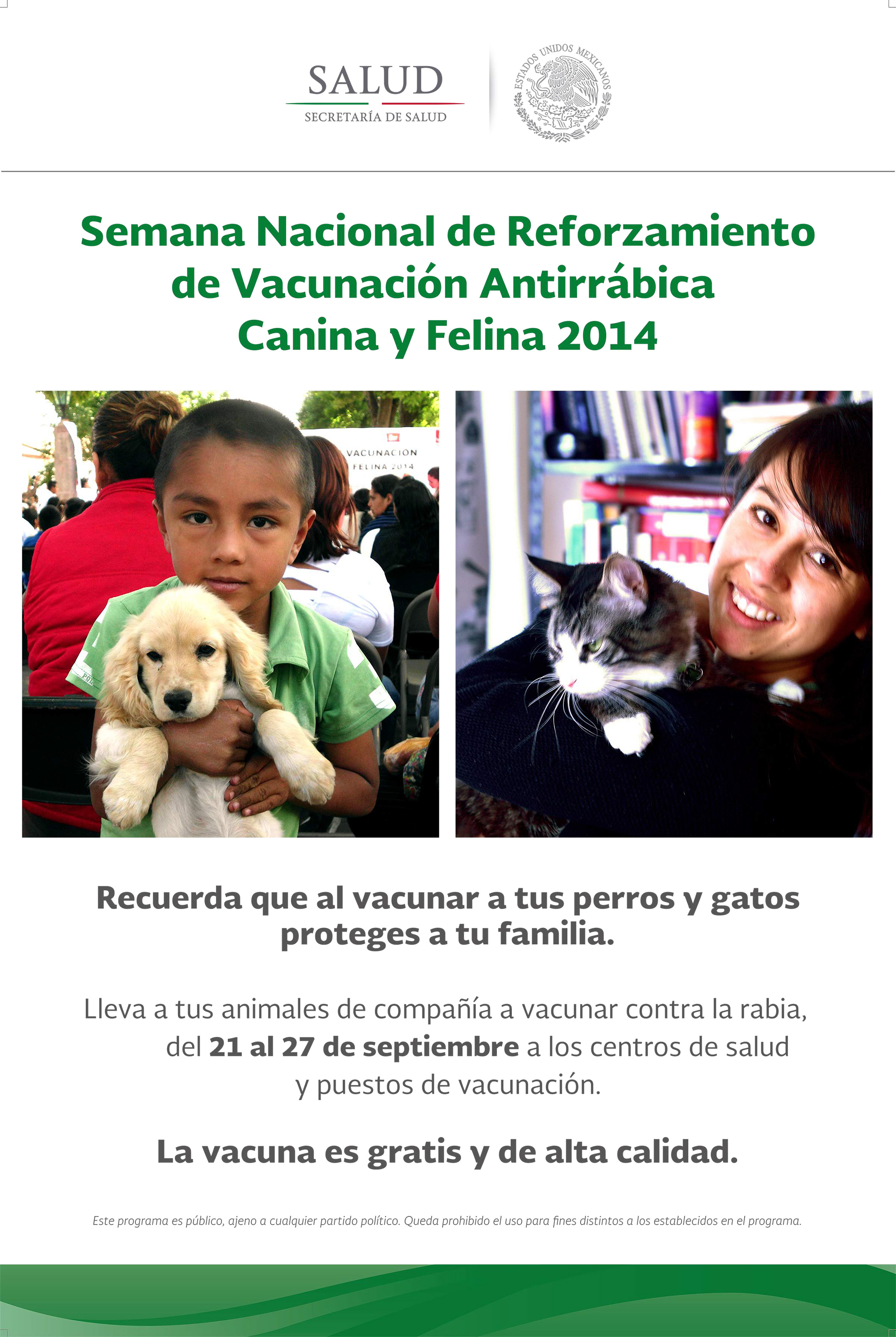 Cartel conmemorativo de la Semana Nacional de Reforzamiento de Vacunación Antirrábica Canina y Felina 2014