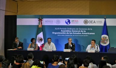 Conferencia de prensa del Canciller Luis Videgaray Caso, el Secretario General de la OEA, Luis Almagro y el Secretario General Adjunto, Néstor Méndez, en el marco de la 47 Asamblea General de la OEA