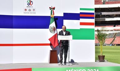 El Secretario Alfonso Navarrete Prida, en la Entrega de Garantías del Gobierno Federal para la Candidatura de la Copa del Mundo 2026.