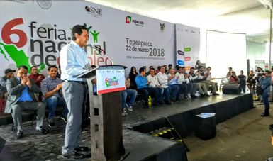 Roberto Campa Cifrián, Secretario del Trabajo y Previsión Social, durante la Sexta Feria de Empleo Hidalgo 2018