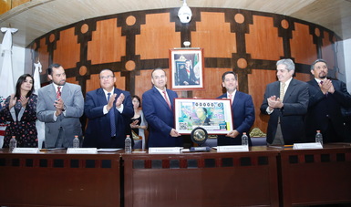 La presentación de la emisión del Billete de Lotería Conmemorativo al 28 Aniversario de la CNDH, dedicado al primer ombudsperson, Jorge Carpizo McGregor
