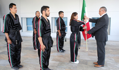 La Selección Nacional de Lima Lama que participará en los Juegos Europeos de Artes Marciales 2018 fue abanderada por el Subdirector General de la CONADE, Pedro Luis Benítez Vélez.