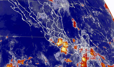 Imagen satelital que muestra la nubosidad y temperatura en estados de la república mexicana.
Logotipo de Conagua.