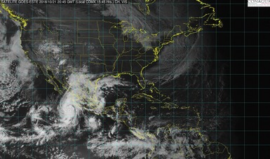 Imagen satelital sobre el territorio nacional con filtros de vapor.
Willa evolucionó a huracán categoría 3 en la escala de Saffir-Simpson.
