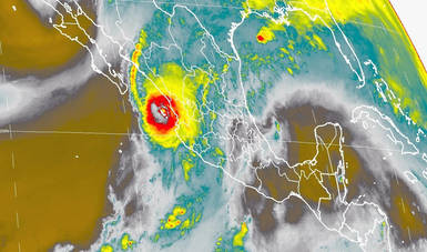 Imagen satelital sobre el territorio nacional que muestra la trayectoria que mantiene el Huracán Willa hacia Sinaloa y Nayarit.