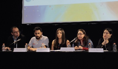 Participantes en Rueda de prensa Segunda Edición del Festival Churumbela Cinema Movil. Ángel Silva Juárez, Gabriel Rojas, Michelle Reguth, Alejandra Páramo. 