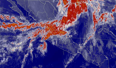 Imagen satelital con filtros infrarrojos sobre el territorio nacional. Marcado descenso de temperatura, se pronostica para el norte, el noreste y el oriente de México.