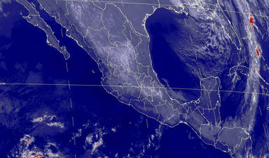 Mapa satelital de la república mexicana que muestra la nubosidad y temperatura en estados del territorio nacional.
Logotipo de Conagua.