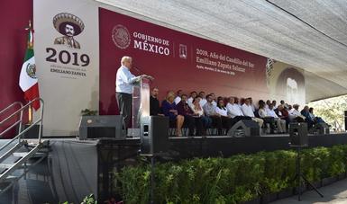 El presidente Andrés Manuel López Obrador, en el homenaje a Emiliano Zapata, por el centenario de su asesinato