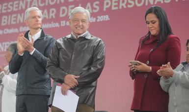 El presidente Andrés Manuel López Obrador, Ariadna Montiel y Afredo del Mazo