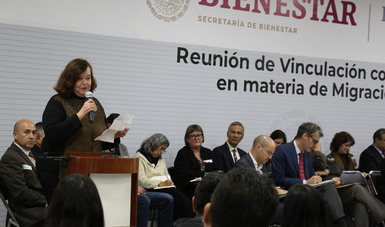 Fotografía de Luz Rosales Esteva, Titular del Indesol, durante su presentación en la Reunión de Vinculación con OSC en materia de Migración. 