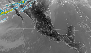 Imagen satelital de la república mexicana que muestra  la nubosidad y temperatura en estados del territorio nacional.
Logotipo de Conagua.