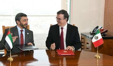 El secretario Marcelo Ebrard recibe al ministro de Asuntos Exteriores y Cooperación Internacional de Emiratos Árabes Unidos