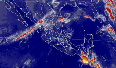 Imagen sateilta de la república mexicana que muestra la nubosidad y temperatura en estados del territorio nacional.
Logotipo de Conagua.