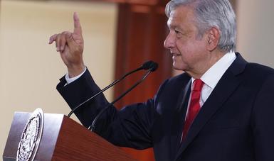 El presidente de México, Andrés Manuel López Obrador, desde Palacio Nacional durante la conferencia matutina de hoy.