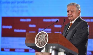 El presidente de México, Andrés Manuel López Obrador, durante la conferencia de hoy desde Palacio Nacional.