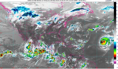 Imagen satelital con filtros infrarrojos que muestran la formación del Ciclón Tropical Potencial 16-E a partir de una zona de baja presión en el Pacífico Mexico.
Logotipo de Conagua.