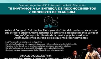 Radio Educación, organismo de la Secretaría de Cultura del Gobierno de México, cumple este sábado 30 de noviembre 95 años de ser La Radio Cultural de México.