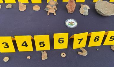 22 piezas de posible carácter arqueológico fueron aseguradas el pasado 1 de febrero. 
Crédito fotográfico: Guardia Nacional.