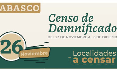 Localidades a censar en Tabasco 26 de noviembre