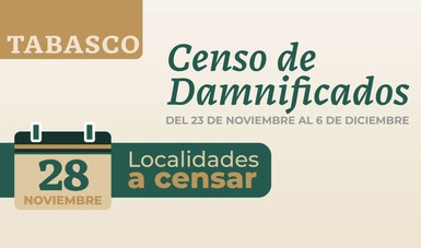 Localidades a censar en Tabasco 28 de noviembre