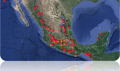 Mapa de la situación de incendios forestales en México 