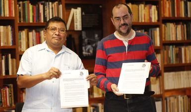 Firman lineamientos internos de coordinación los titulares de la Dirección General de Culturas Populares, Indígenas y Urbanas (DGCPIU), Mardonio Carballo Manuel, y de la Dirección General de Bibliotecas (DGB), Rodrigo Borja Torres.