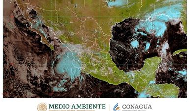 Imagen satelital con filtros de vapor de agua que muestra nubosidad sobre el territorio nacional.
Logotipo de Conagua y Semarnat