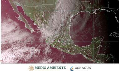 Imagen satelital con filtros de vapor de agua que muestra nubosidad sobre el territorio nacional.
Logotipo de Conagua y Semarnat.