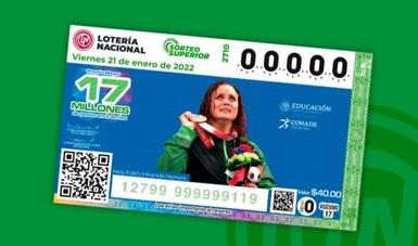Billete de la Lotería Nacional que homenajea a los medallistas olímpicos y paralímpicos. En la imagen: Nely Miranda, seleccionada de para natación. CONADE.