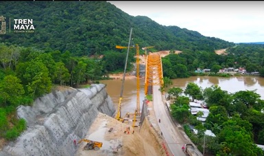 En Tabasco, avanza nuevo puente en Boca del Cerro para abrir paso al Tren Maya sobre río Usumacinta