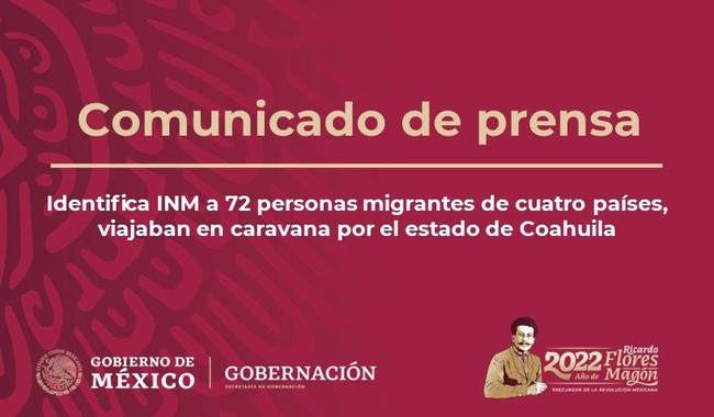 Identifica INM a 72 personas migrantes de cuatro países, viajaban en caravana por el estado de Coahuila