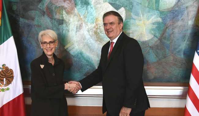 El secretario Marcelo Ebrard recibe en la Cancillería a Wendy Sherman, subsecretaria de Estado de EE. UU.